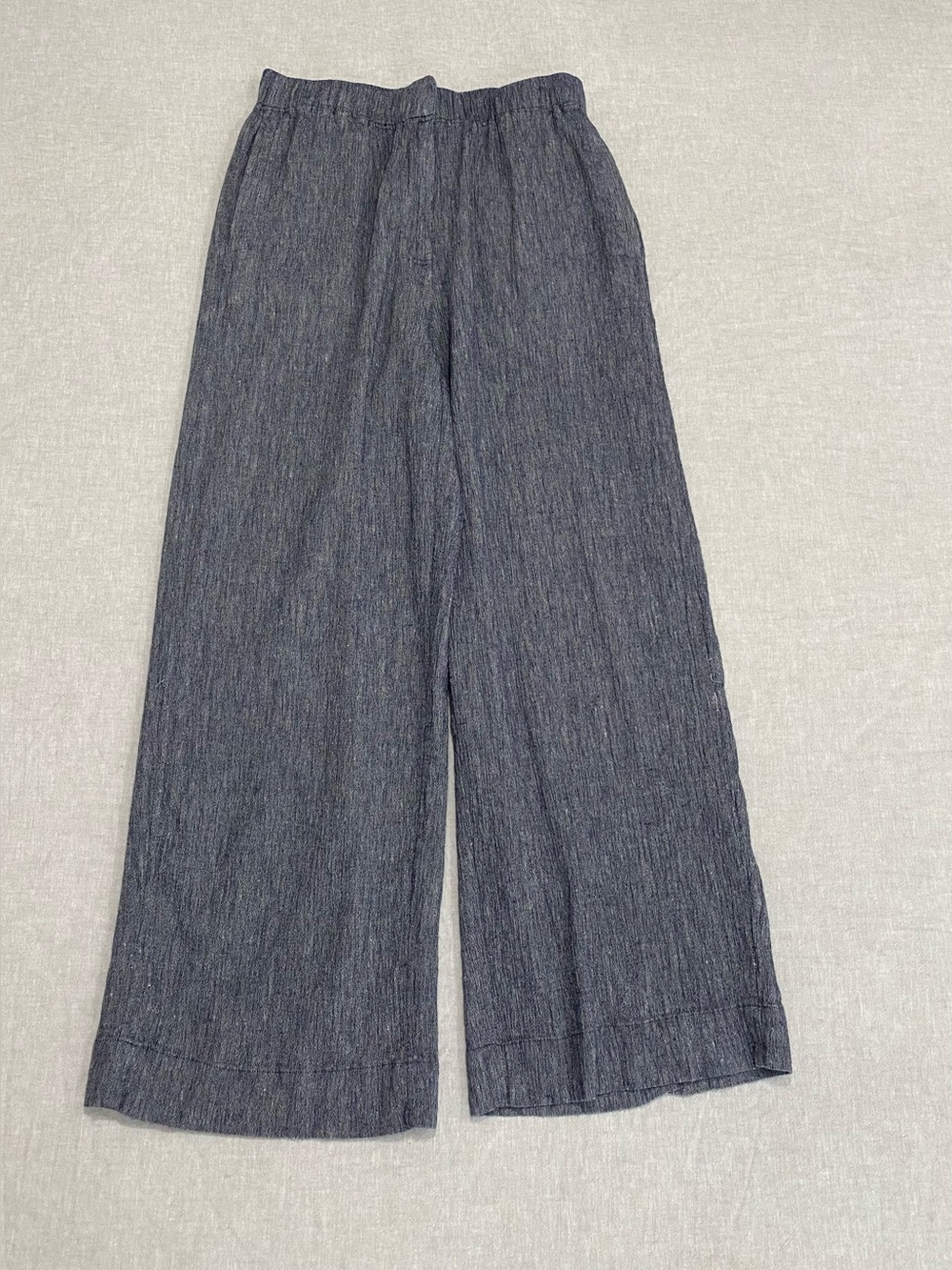 Poetry Textured Charcoal Gray Wide-Leg Pants Sz 12 Elastic Waistband Comfortable